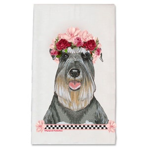 Schnauzer Dog Decorative Floral Kitchen Dish Towel Pet Gift (DTS565)