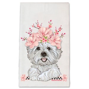 West Highland Terrier Westie Dog Decorative Floral Kitchen Dish Towel Pet Gift (DTS564)