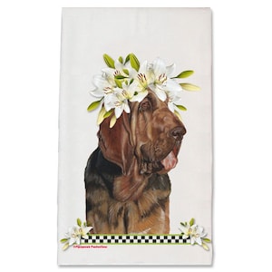 Bloodhound Dog Decorative Floral Kitchen Dish Towel Pet Gift (DTS721)
