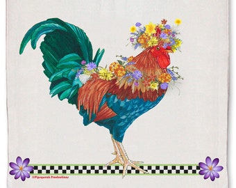 Decorative Rooster Farm Floral Kitchen Dish Towel Pet Gift (DTS602)