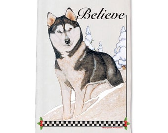 Husky Dog SET OF 2 BATH HAND TOWELS EMBROIDERED BY LAURA Husky Dog SET OF 2 BATH HAND TOWELS EMBROIDERED BY LAURA