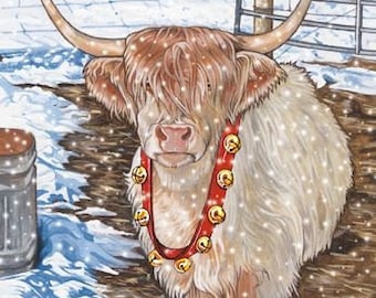 Scottish Highland Cow Christmas Cards, Original Art Set of 10