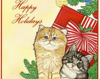 Cat Christmas Cards Set Of 10 Cards & 10 Envelopes