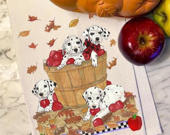 Decorative Dalmatian Dog Basket Of Apples Kitchen Dish Towel Pet Gift (DTF864)