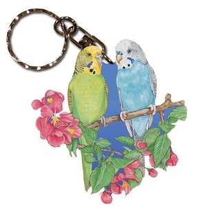 Parakeet Keychain, Wooden Die-Cut, Souvenir Key Holder, Bookbag Charm, Budgie Tag, Pet Key Rings, Craft Ornaments