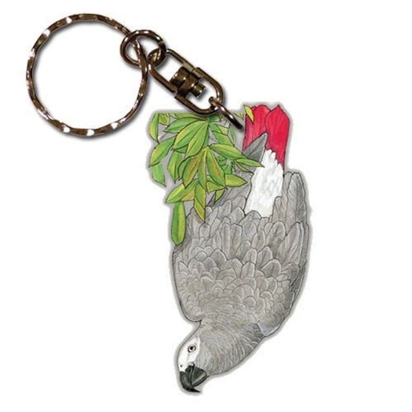 African Grey Parrot Keychain, Souvenir Key Holder, Charm Tag, Pet Key Rings Craft Ornaments, Wooden Die-Cut