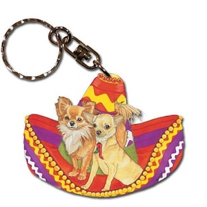 Chihuahua Keychain, Wooden Die-Cut, Souvenir Key Holder, Bookbag Charm, Dog Tag, Pet Key Rings, Craft Ornaments