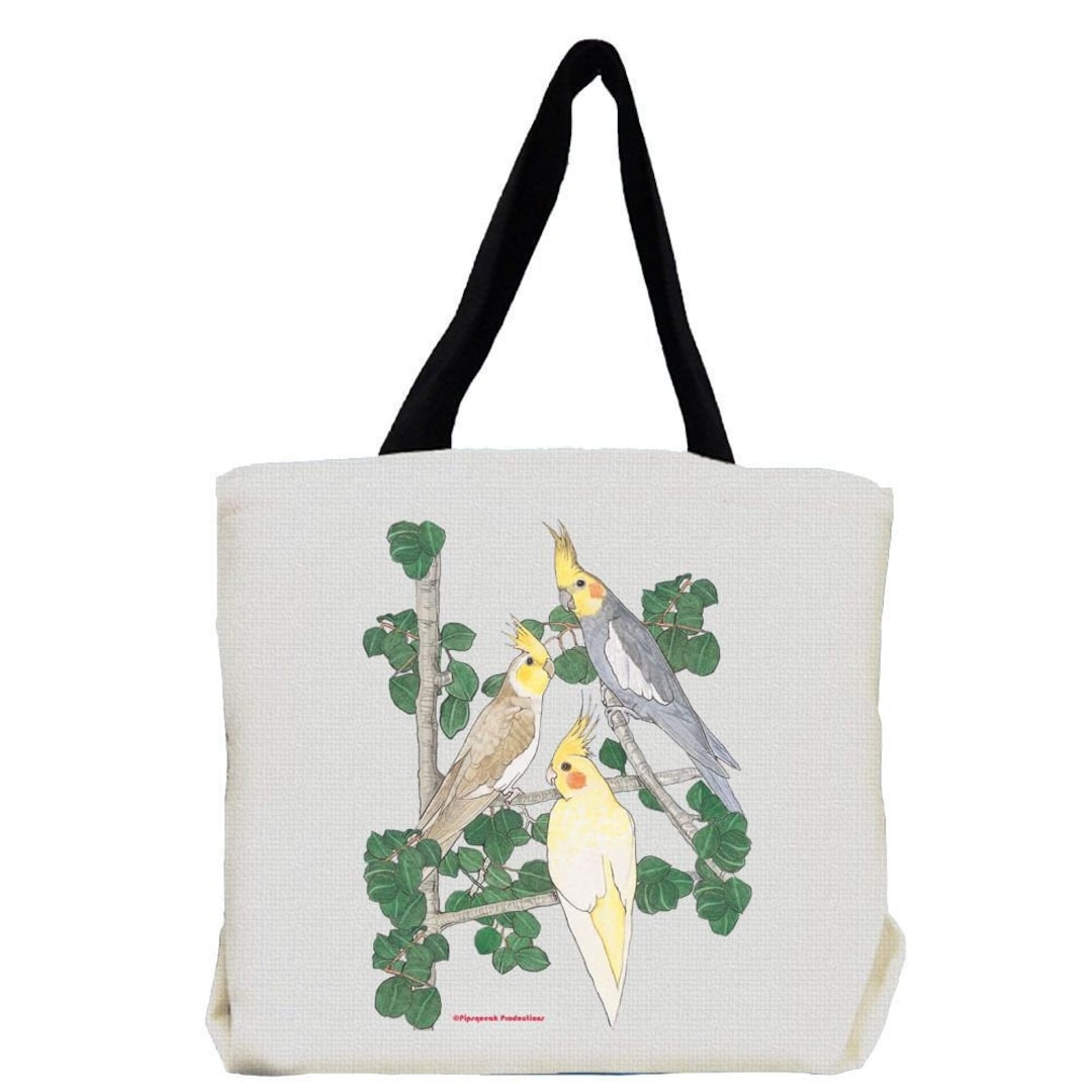 "Loved By A Cockatiel" Canvas Tote Bag - Reusable Shopping Bag, 2 Sizes (Natural)
