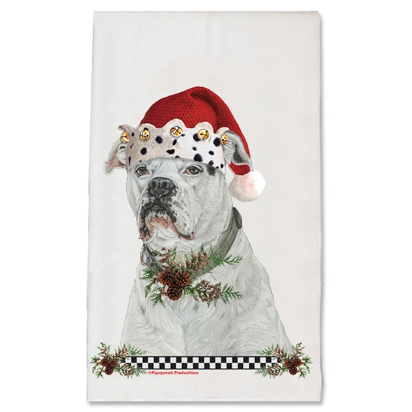White Boxer Christmas Kitchen Towel Holiday Pet Gift (DTC771)