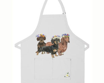 Dachshund Apron Two Pocket Bib Apron With Adjustable Neck, Kitchen Pet Gift