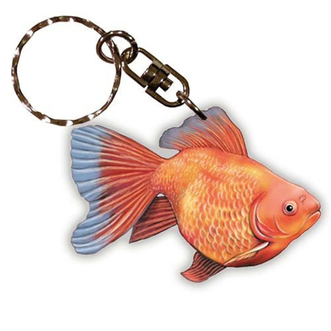 Fish Goldfish Keychain Wooden Etsy