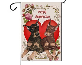 Doberman Happy Anniversary Garden Flag Double Sided 12 x 18 inches