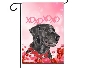 Black Lab Valentine's Day Garden Flag, Double Sided Yard Art (12" x 18")