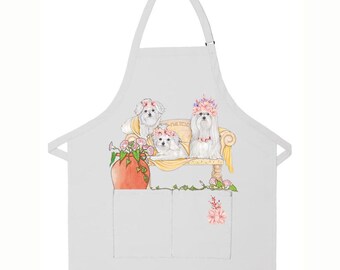 Maltese Dog Apron Two Pocket Bib Apron With Adj Neck