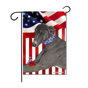 Black Greyhound Patriotic 4th of July Garden Flag Double Sided 12” x 18” Yard Art Decor