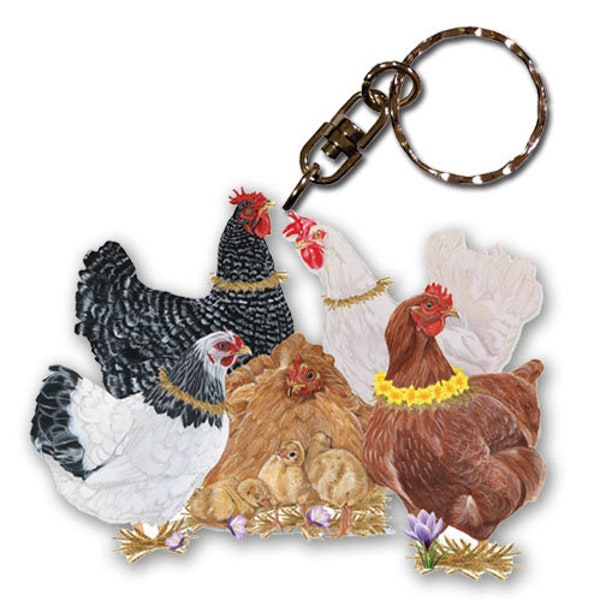 Chickens, Mother Hens, Keychain wood