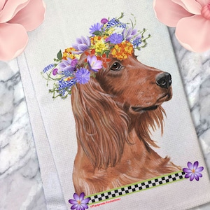 Irish Setter Dog Decorative Floral Kitchen Dish Towel Pet Gift (DTS736)