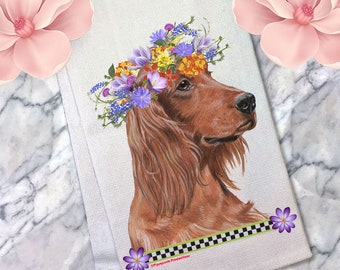 Irish Setter Dog Decorative Floral Kitchen Dish Towel Pet Gift (DTS736)