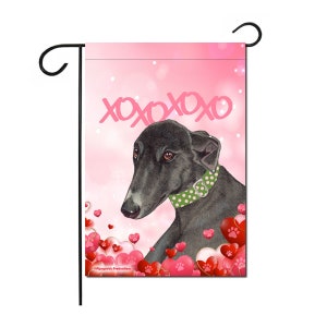 Black Greyhound Valentine’s Day Garden Flag, Double Sided 12” x 18” Yard Art Decor
