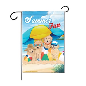 Golden Retriever Summer Fun Garden Flag, Double-Sided 12&quot; X 18&quot; Yard Outdoor Decor
