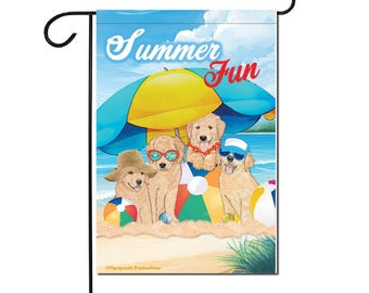 Golden Retriever Summer Fun Garden Flag, Double-Sided 12" X 18" Yard Outdoor Decor