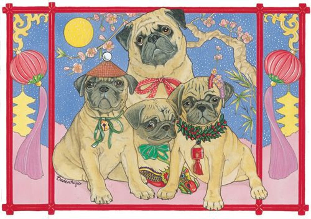 Pug Christmas Cards Set: Original Watercolor Art, 5x7 (10 Cards) - Etsy