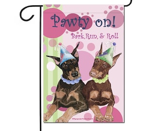 Doberman Birthday Party Garden Flag Double Sided 12' X 18" Dobie Gift