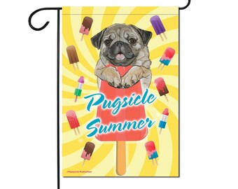 Pug Pugsicle Summer Garden Flag, Double-Sided 12" X 18" Yard Outdoor Decor
