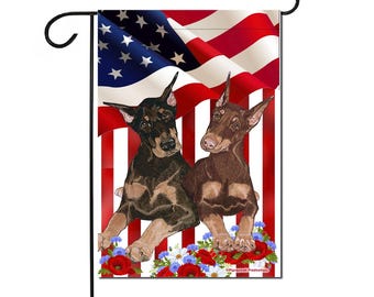 Doberman Patriotic Garden Flag, Double Sided Yard Art (12” x 18")