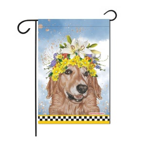 Golden Retriever Floral Crown Garden Flag, Double Sided 12&quot; x 18 &quot; Yard Art Decor