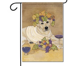 Yellow Labrador Retriever Garden Flag, Barkus Dog of Wine Art, 12x18 Double Sided