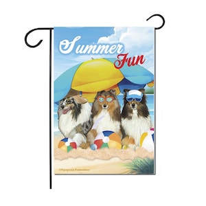 Shetland Sheepdog Summer Garden Flag, Double-sided 12&quot; x 18&quot; Yard Outdoor Decor, Sheltie Gift