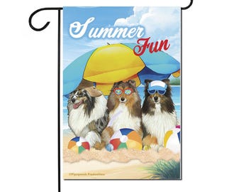 Shetland Sheepdog Summer Garden Flag, Double-sided 12" x 18" Yard Outdoor Decor, Sheltie Gift
