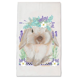 Bunny Floppy Eared Lop Eared Grey Rabbit Decorative Floral Kitchen Dish Towel Pet Gift (DTS756)