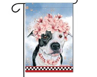 Pit Bull Floral Crown Garden Flag, Double Sided Yard Art