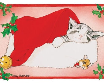 Cat In Santa's Cap Christmas Cards Set Of 10 Cards & 10 Envelopes