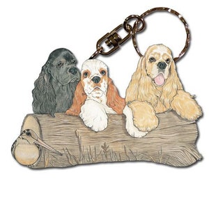 Cocker Spaniel Keychain, Wooden Die-Cut, Souvenir Key Holder, Bookbag Charm, Dog Tag, Pet Key Rings, Craft Ornaments