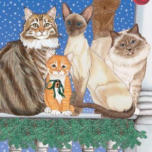 Cat Christmas Cards Set of 10 cards and 10 envelopes