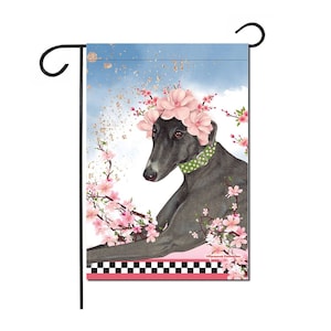 Black Greyhound Floral Crown Garden Flag Double Sided 12 x 18 Yard Art Decor