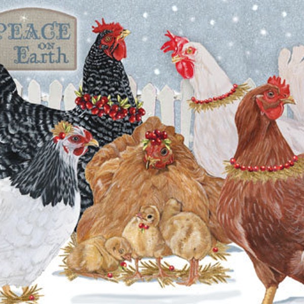 Chicken Group Christmas Card 5" x 7" with Envelope