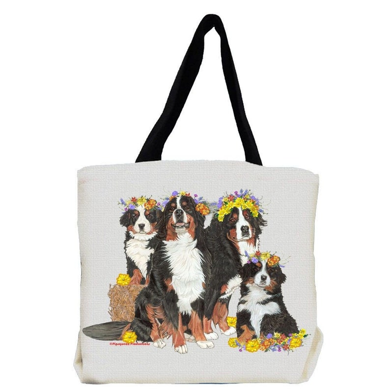 Bernese Mountain Dog With Flowers Tote Bag