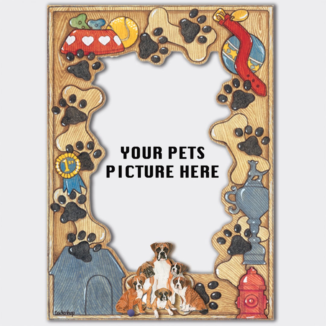 Boxer Wooden Picture Frame Die-cut 2-dimensional 5” X 7” Holds 4