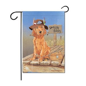 Irish Setter Pup Doggone Fishing Garden Flag, Double-Sided 12&quot; X 18&quot; Yard Outdoor Decor