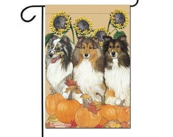 Shetland Sheepdog Fall Garden Flag Double Sided, 12" x 18" Yard Art Decor