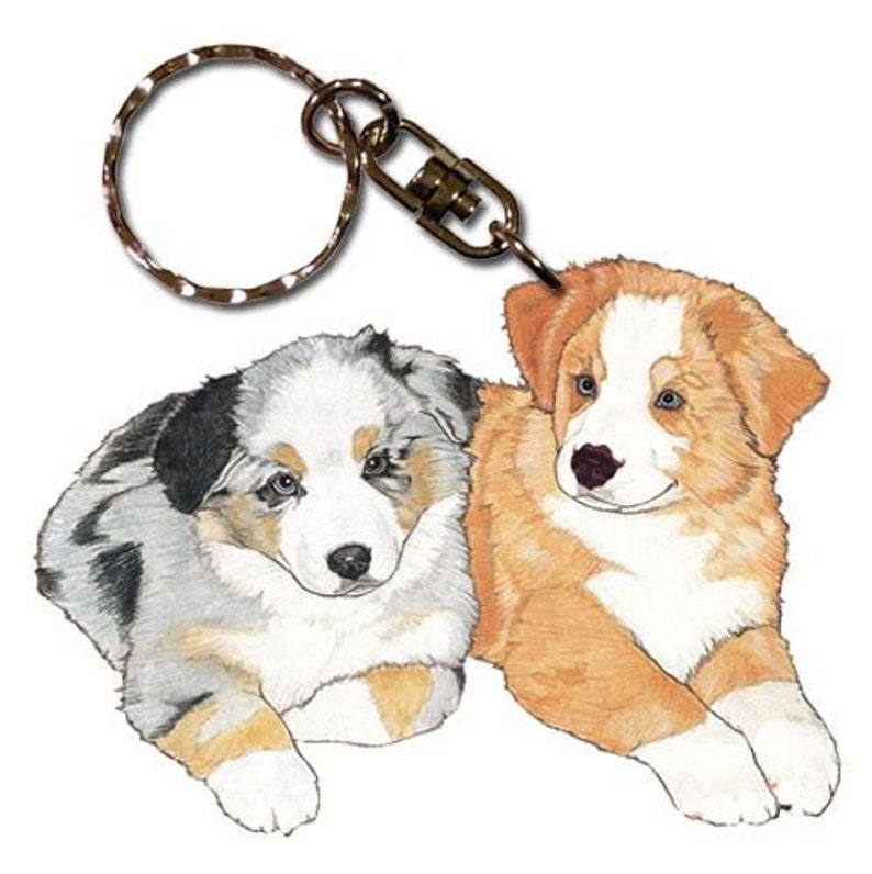 Australian Shepherd Keychain Wooden Etsy