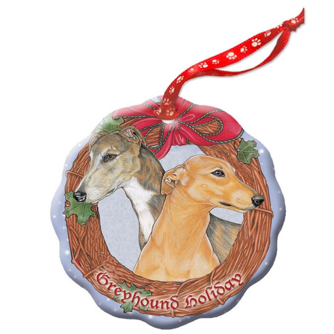 Greyhound Brindle and Fawn Greyhound Holiday Porcelain Christmas Tree ...