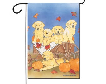Golden Retriever Fall Garden Flag Double sided, 12" x 18" Outdoor Autumn Decor