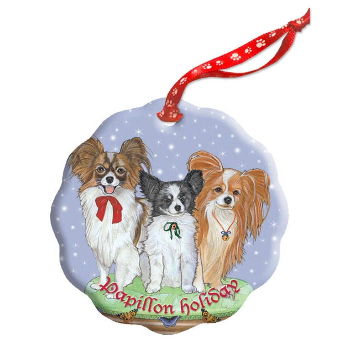Papillon Holiday Porcelain Christmas Tree Ornament Doublesided ORP986