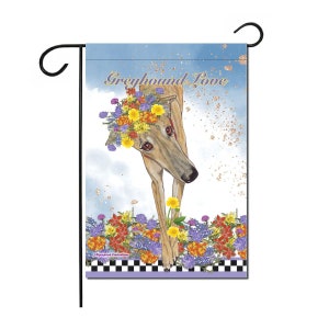 Greyhound Love Floral Crown Garden Flag Double Sided Yard Art Decor
