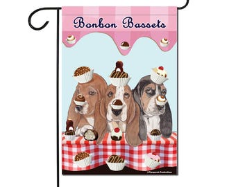 Basset Hound Ice Cream Bonbons Garden Flag, Double-Sided, 12" X 18" Yard Outdoor Decor